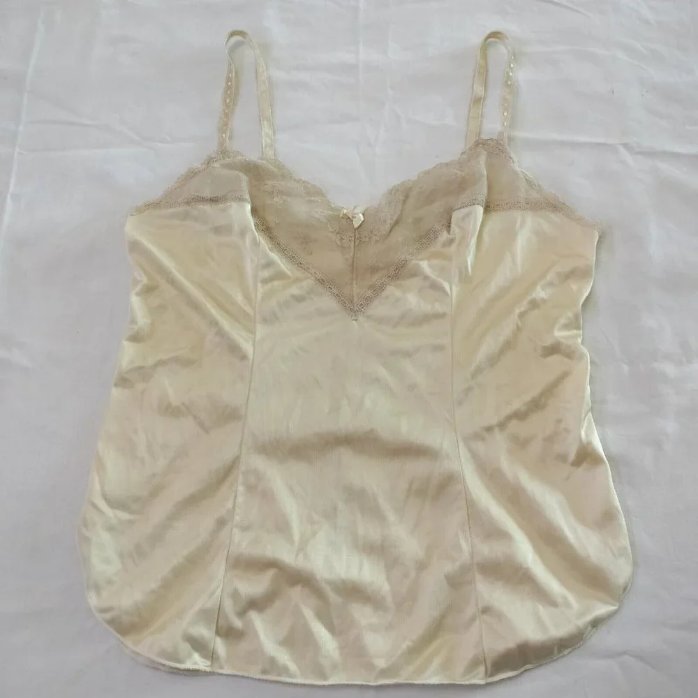 2/$20 Vintage Keyser Nylon Cami Pajama Top 34/S Lingerie Cream Beige Made in USA